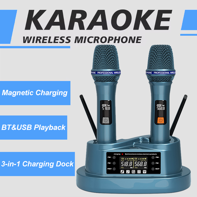 Bluetooth Karaoke Microphone Handheld - Wireless Microphone Kit With Charging Dock