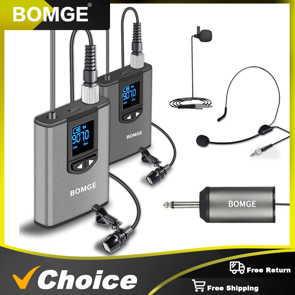 Wireless Lavalier Microphone Dual Receiver - BOMGE Dual Wireless Microphone System Headset