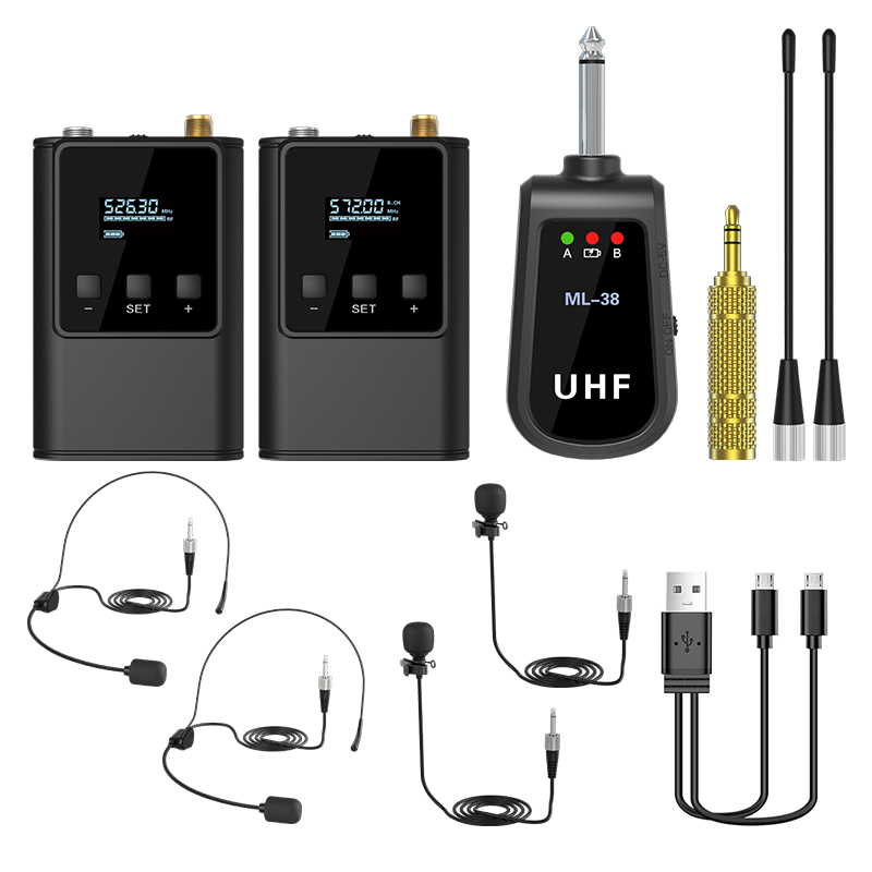 Wireless Lavalier Microphone Dual Receiver - Dual Wireless Microphone System Headset Mic/Stand