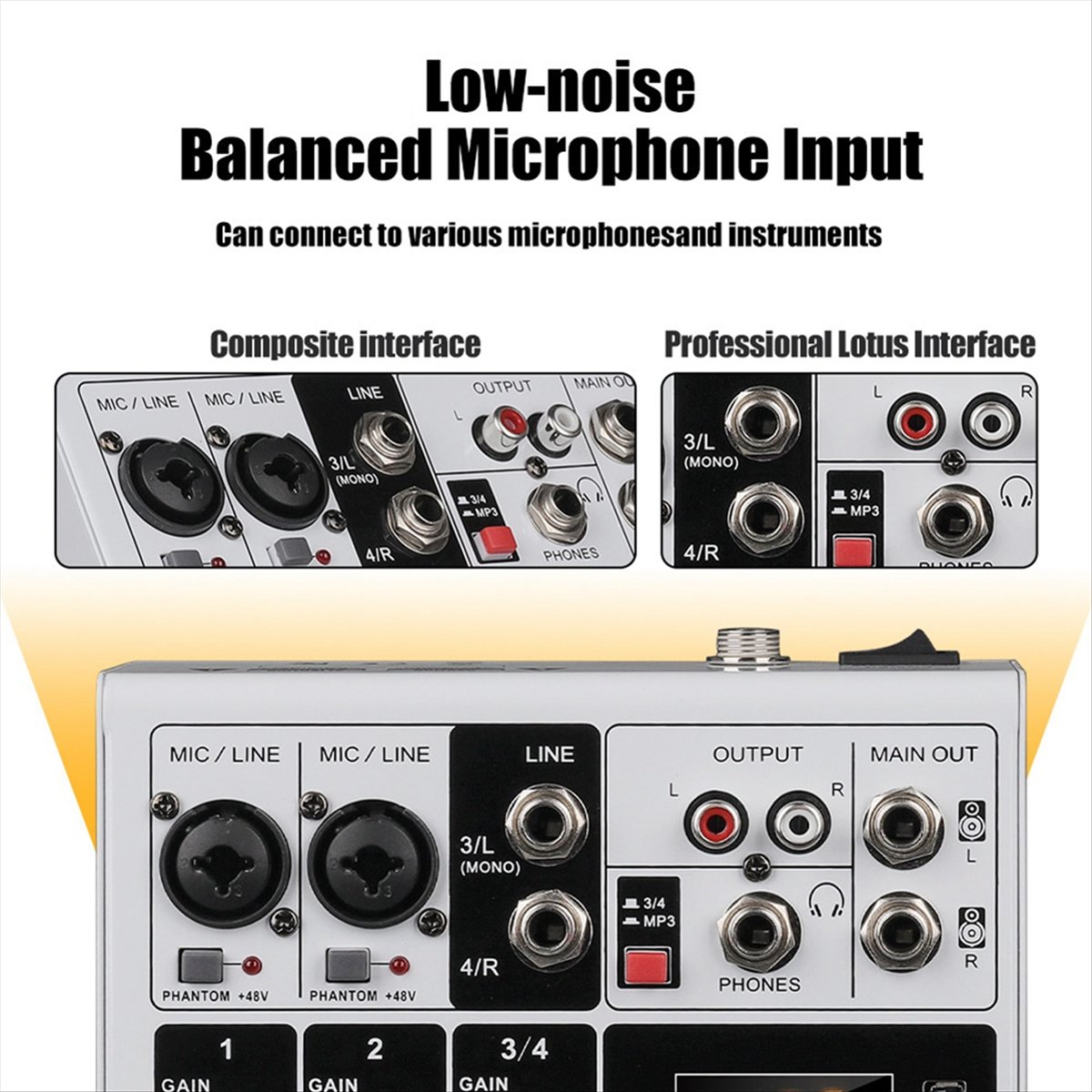 Karaoke Amplifier Mixer Bluetooth - DTC5 4 Channels Audio Mixer Portable