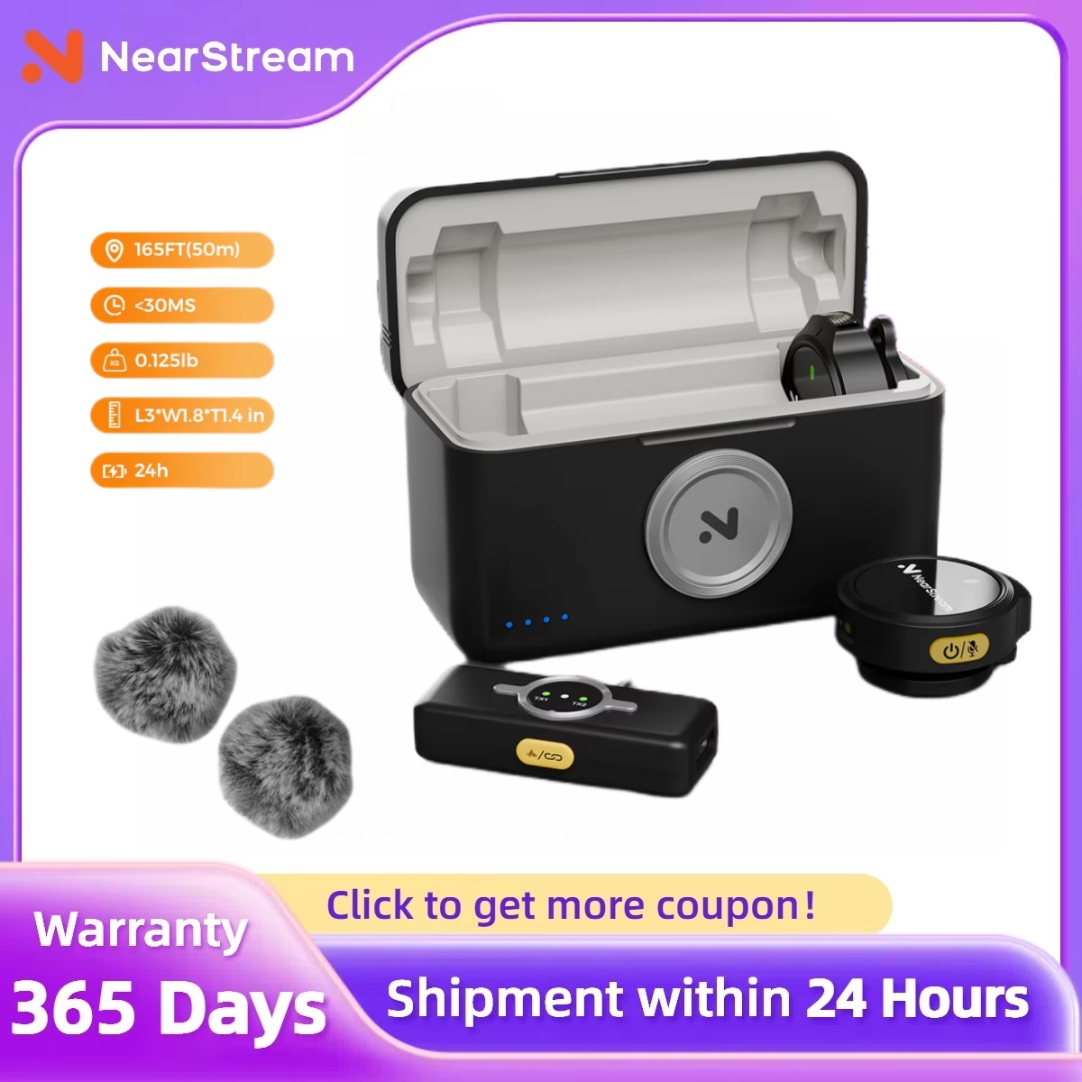 Wireless Lavalier Microphone Dual Receiver - NearStream AWM25T Magnetic Wireless Lavalier Microphone,