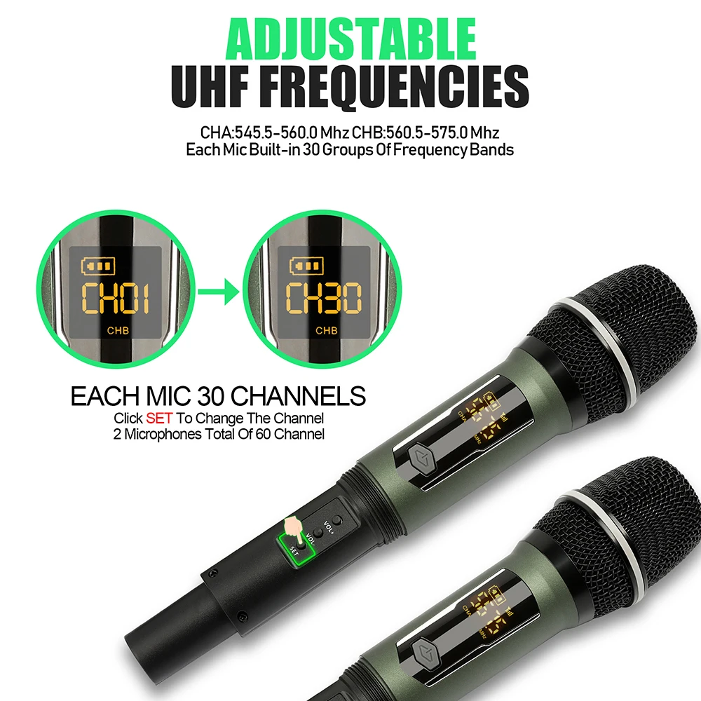 Dual Handheld Dynamic Karaoke  - огляд і ціна Uhf Wireless Microphone System Dual Channel