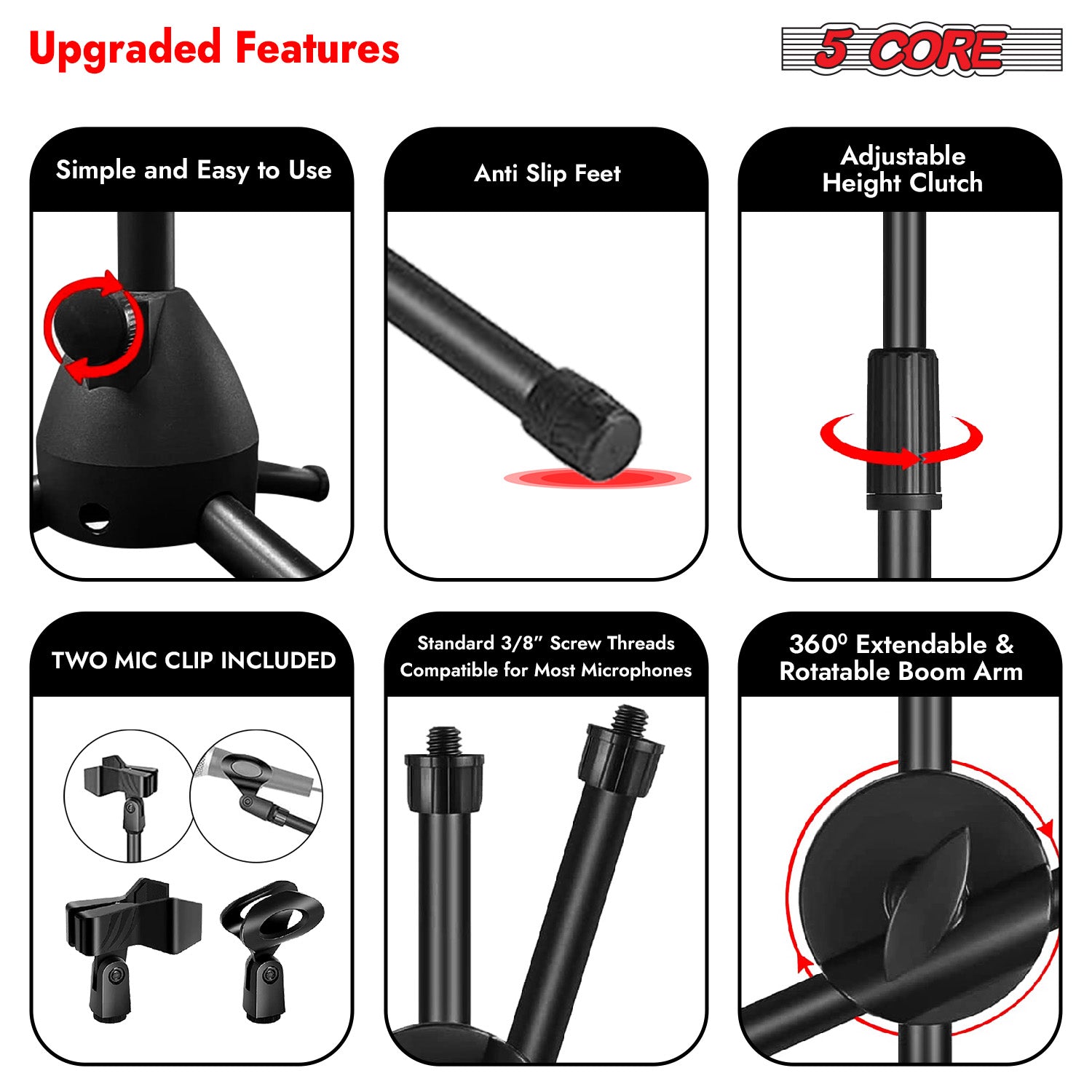 5 Core Tripod Mic Stand Adjust - огляд і ціна Microphone Stand Boom Arm Floor
