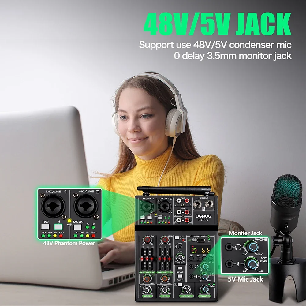 DGNOG 4 Channel Audio Mixer US - огляд і ціна Karaoke Amplifier Mixer Bluetooth